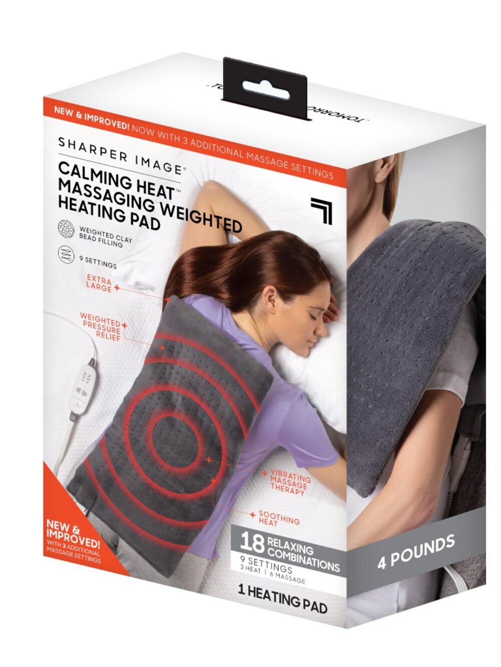 NEW Calming Heat Massaging Vibrations Weighted Heating Pad by Sharper Image